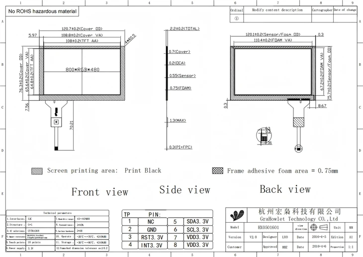Grahowlet 5-Inch Capacitive Touch Panel factory